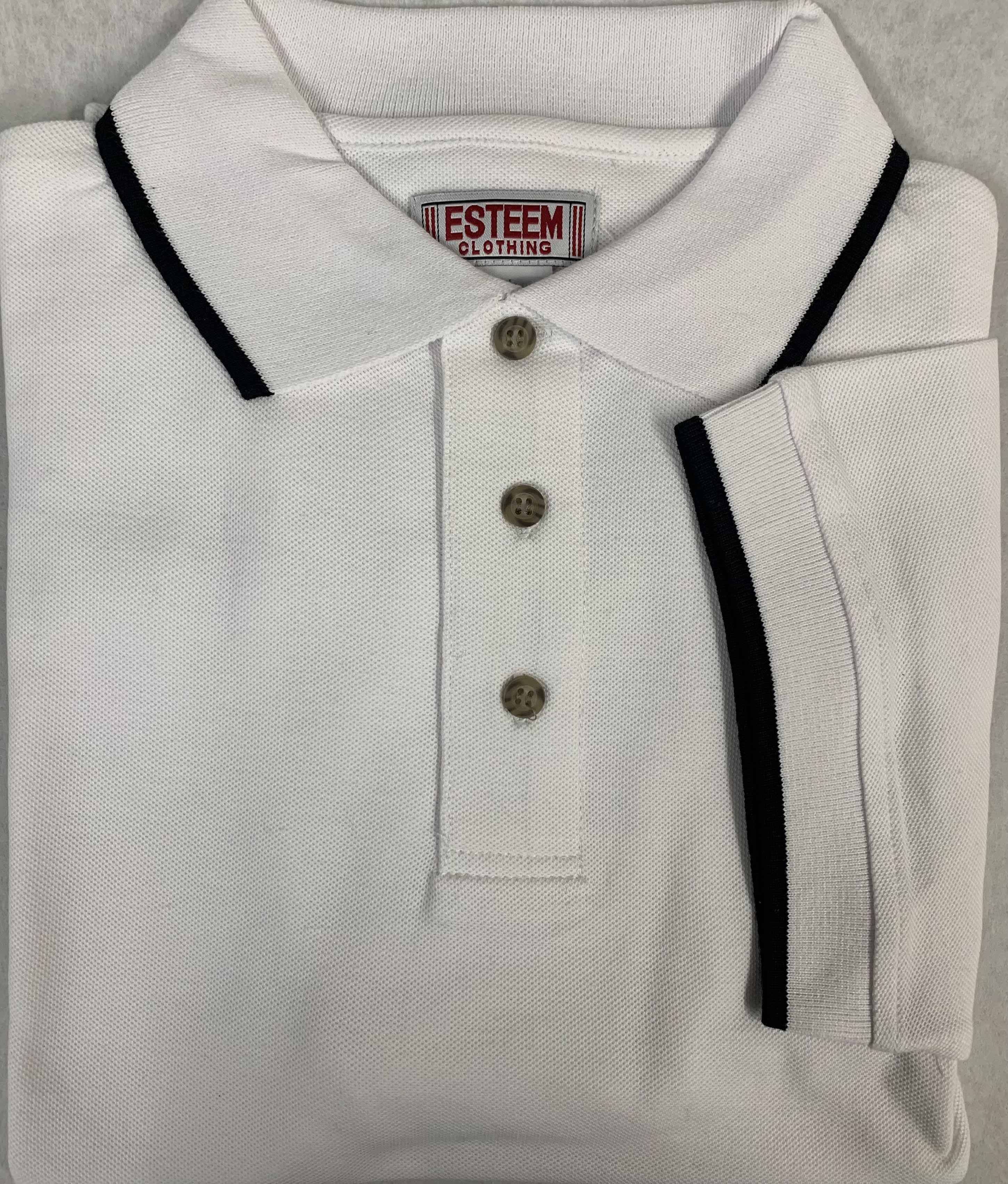 Short Sleeve Contrast collar/cuff pique golf shirt - white color