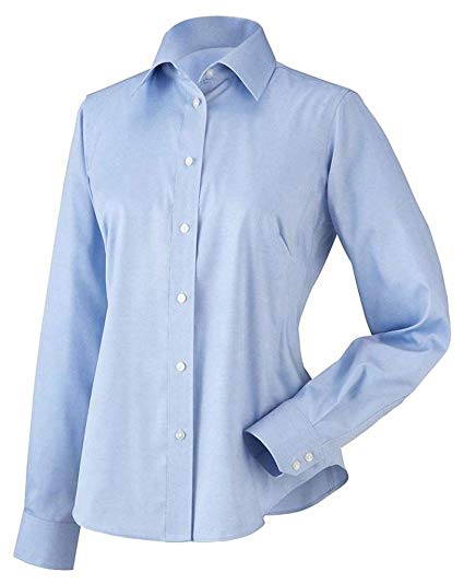 ESA-Long sleeve Ladies light blue oxford shirt with embroidery