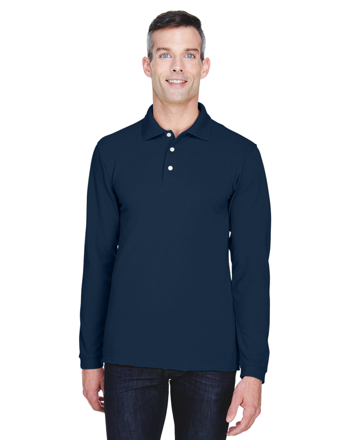 HARRITON - 5.6 oz Men's long sleeve easy blend Polo shirt