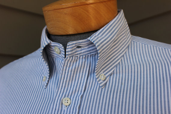 Men's Long sleeve stripe blue oxford shirt - 44802